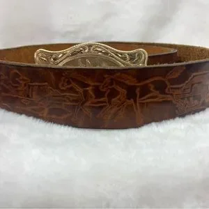 Goldtone horse buckle leather horse Valerie belt. 32 Accessories | Goldtone Horse Buckle Leather Horse Valerie  main image 2